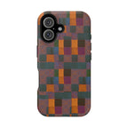 Impact-Resistant Phone Case — Retro Checkerboard Pattern, Fractyl wireless charging iphone 18 pro case with an eye-catching handmade patchwork-inspired smartphone design.