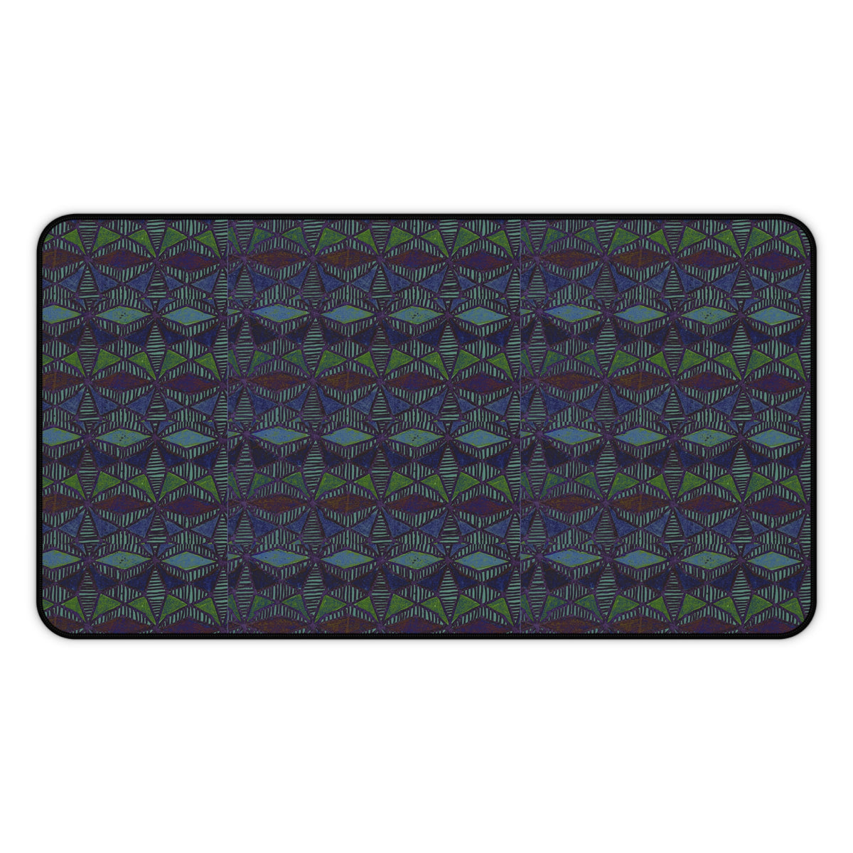 Striped Geometric Desk Mat — Dark Green & Navy Patterned Workspace Pad