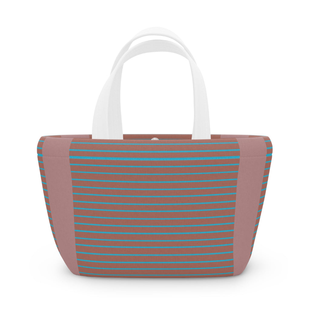 Striped Retro Lunch Bag – Teal & Terracotta Compact Insulated Tote
