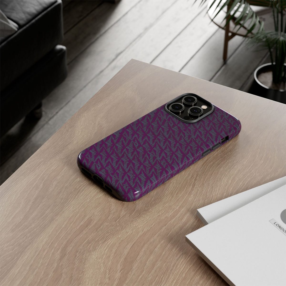 Shockproof Iphone 17 Pro Cover, Purple Geometric Dual-Layer TPU Case, UV-Protected