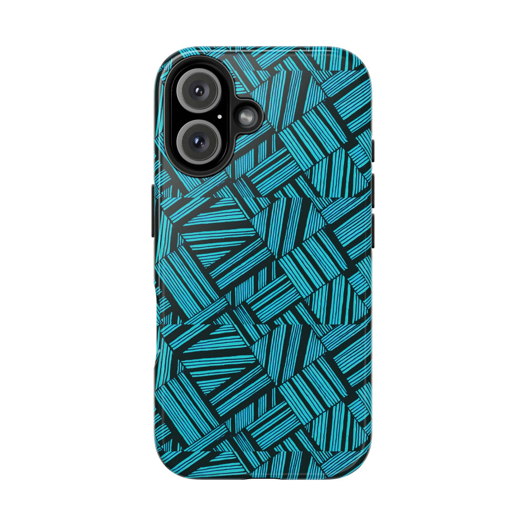 Teal Geometric Tough Phone Case — Durable Protective Phone Case with Modern Stripe Pattern, teal stripe shockproof iphone 18 pro max case rear view