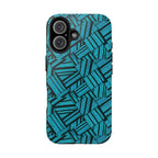 Teal Geometric Tough Phone Case — Durable Protective Phone Case with Modern Stripe Pattern, teal stripe shockproof iphone 18 pro max case rear view