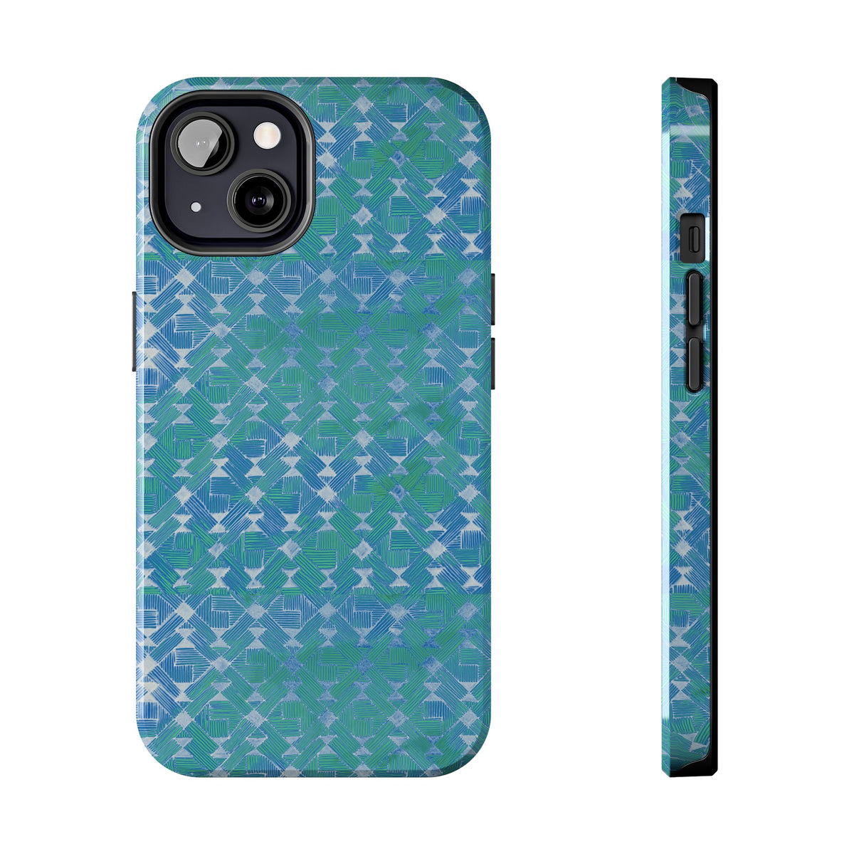 Tough Phone Case — Blue-Green Geometric Watercolor Pattern, shockproof iphone 17 pro case textured geometric design
