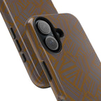Tough Phone Case — Geometric Maze Brown Protective Cover, wireless charging iphone 18 pro max case with dual-camera cutout and flexible protective edges.