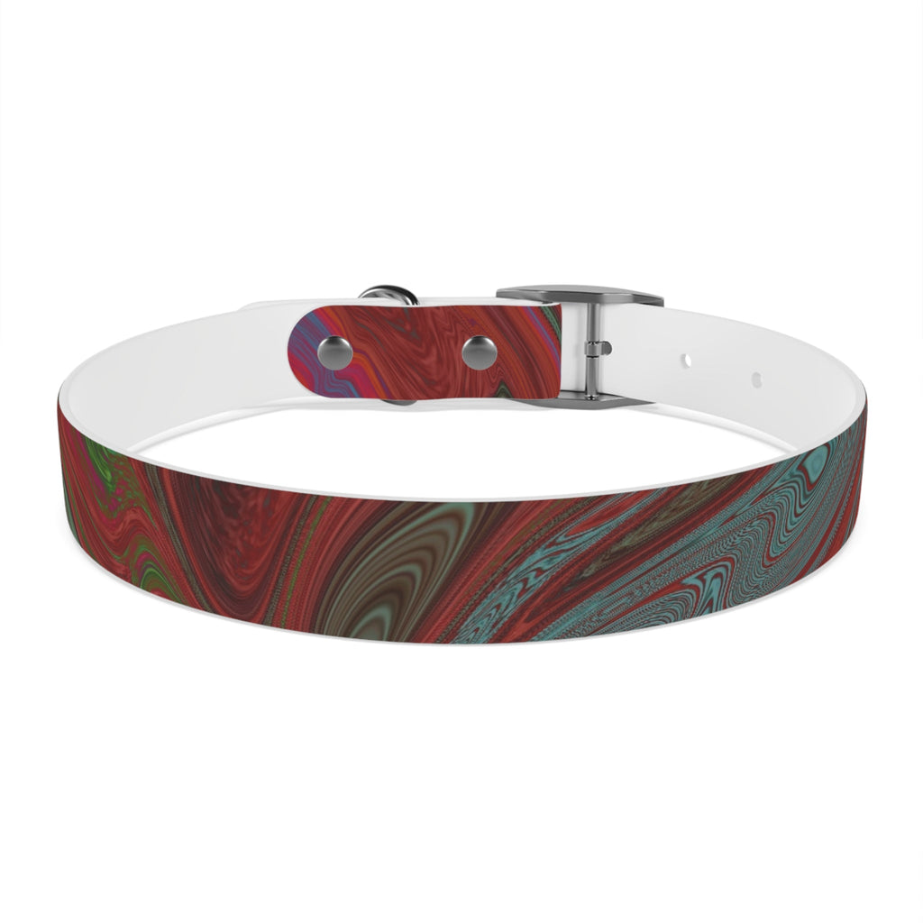Rose gold buckle on the Marbled Swirl Dog Collar — Red & Teal Abstract Pet Collar, an elegant addition to this hypoallergenic dog collar.