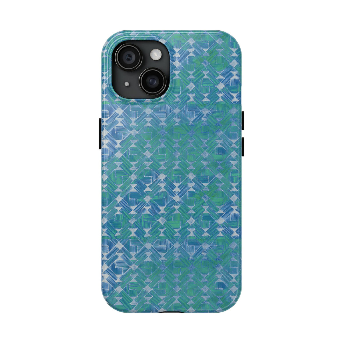 Tough Phone Case — Blue-Green Geometric Watercolor Pattern, shockproof iphone 17 pro case multi-camera opening
