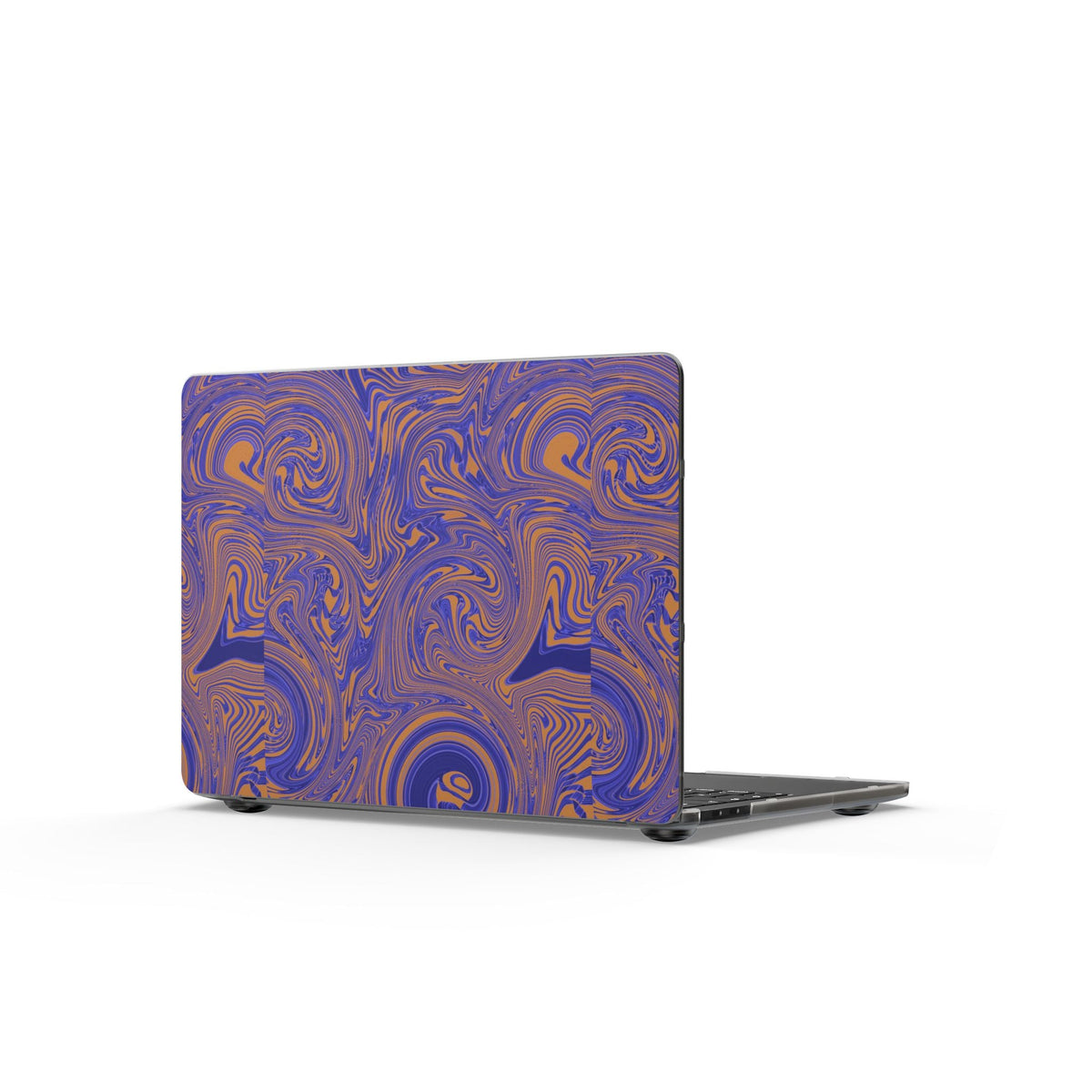 Artistic view of the Marbled Purple & Orange Matte MacBook Case — Abstract Swirl Laptop Cover, featuring an enchanting blend of colors that makes it a standout matte MacBook cover.
