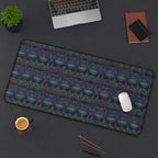 Striped Geometric Desk Mat — Dark Green & Navy Patterned Workspace Pad