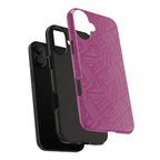 Magenta Geo Pattern Tough Phone Case — Protective Floral-Style Abstract Design, wireless charging iphone 18 pro case with dual-camera opening and protective liner.