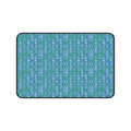 Blue Green Abstract Waves Desk Mat — Patterned Office Mousepad, compact large desk mat with vivid teal and blue geometric wave pattern