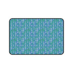 Blue Green Abstract Waves Desk Mat — Patterned Office Mousepad, compact large desk mat with vivid teal and blue geometric wave pattern