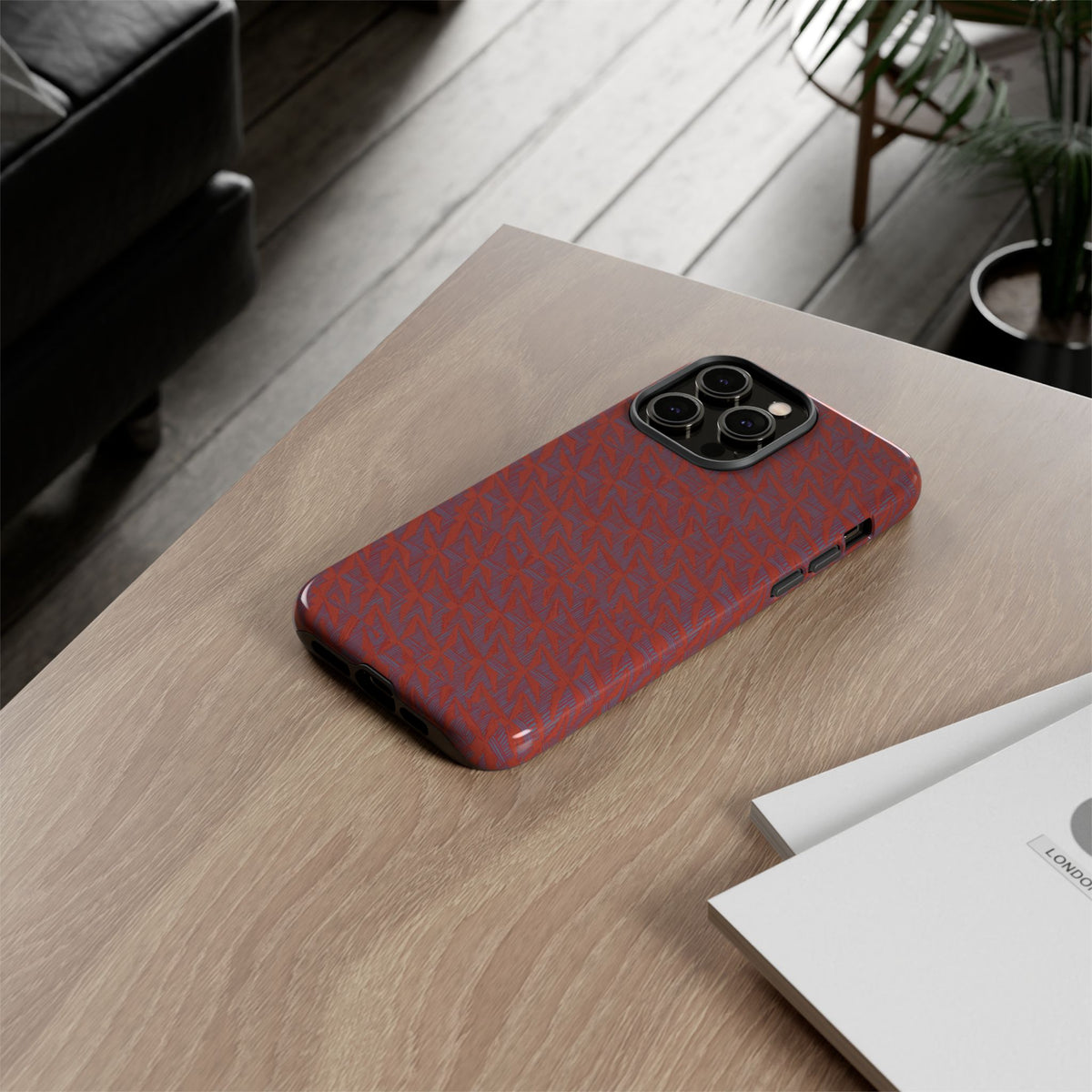 Wireless Charging iPhone 17 ProMax Case – Rugged Red Pebble Texture Shockproof Cover
