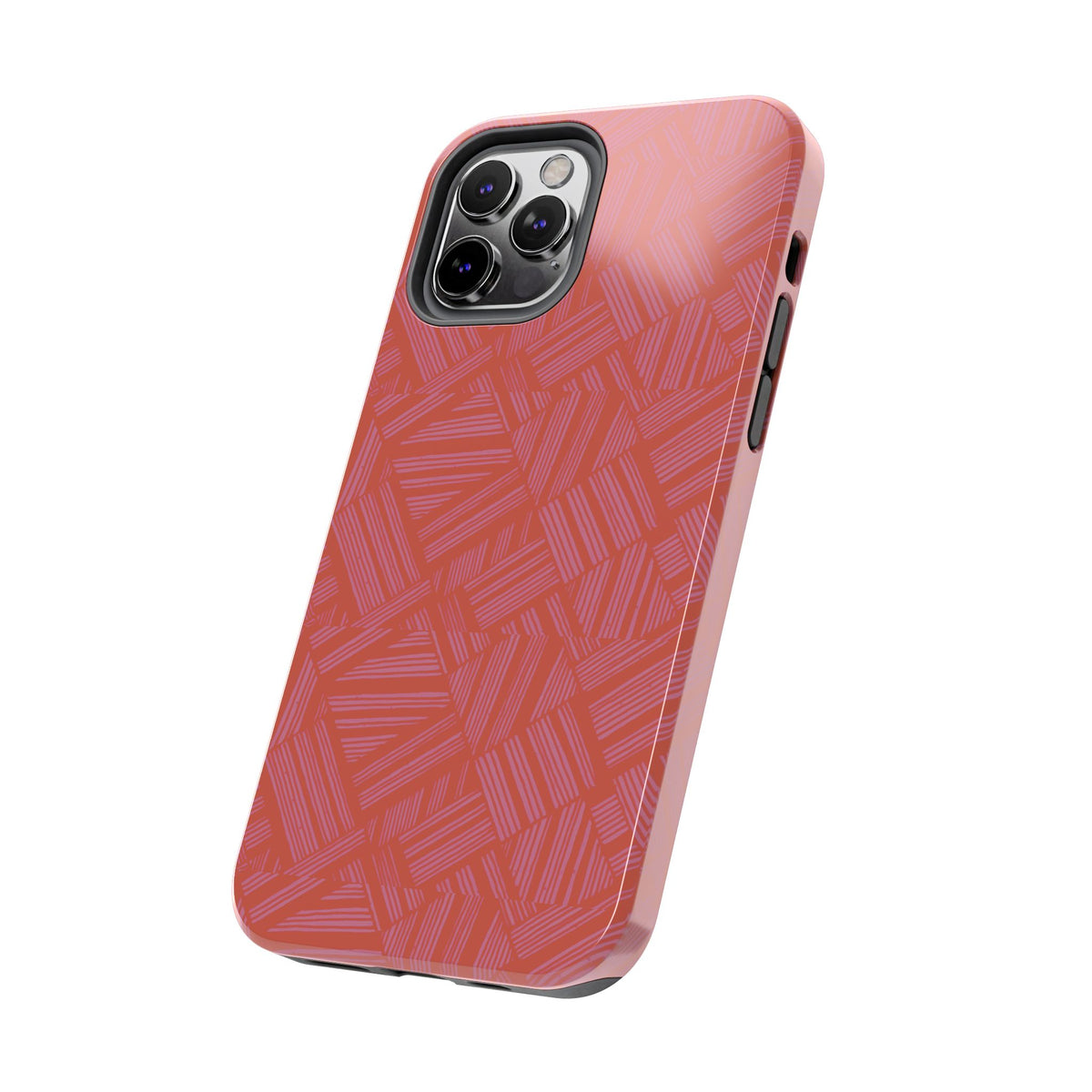 Tough Phone Case — Geometric Coral Pattern Protective Cover, shockproof iphone 18 pro case shown from the side and back