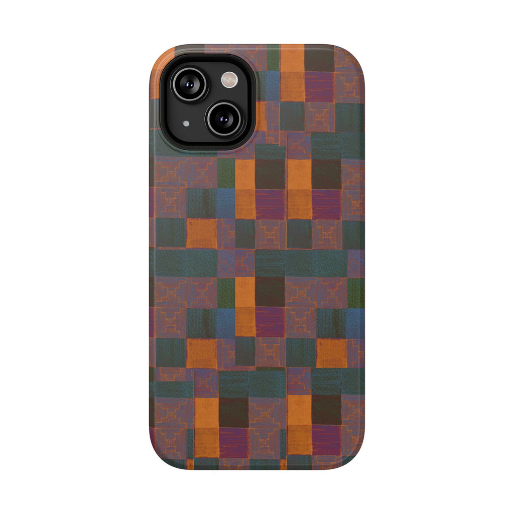 Impact-Resistant Phone Case — Retro Checkerboard Pattern, Fractyl wireless charging iphone 18 pro case displayed on a modern smartphone with full back coverage.