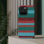 Striped Teal & Coral Magnetic Impact Phone Case lifestyle product display, Fractyl magsafe compatible iphone 18 pro max case