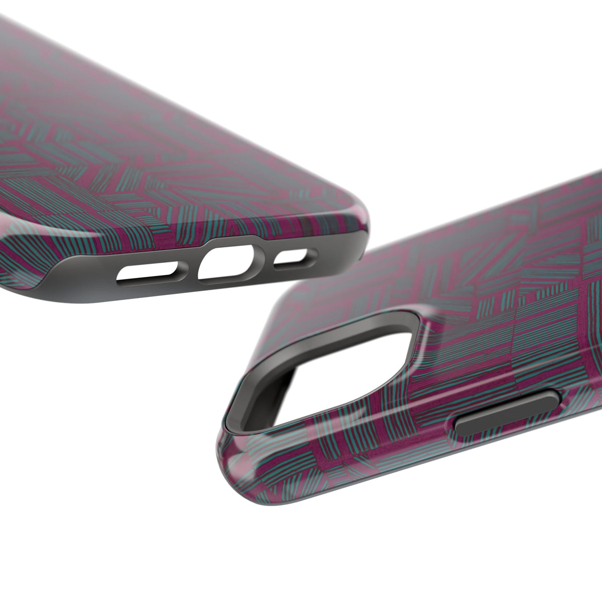 Slim Protective iPhone 16 ProMax Case With MagSafe, Dual-Layer Plum Geometric Design
