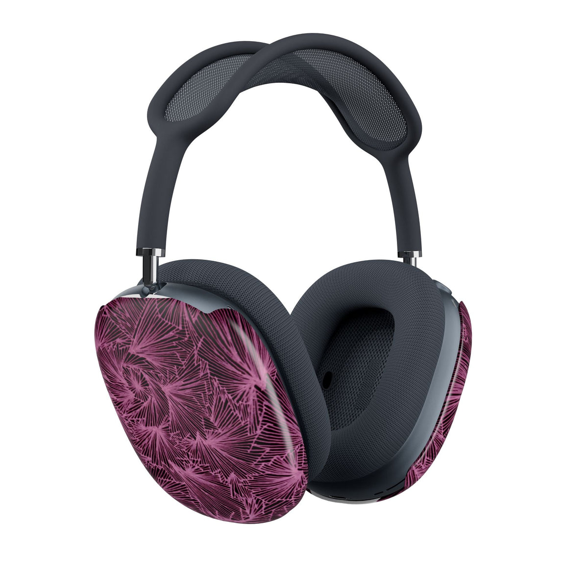 AirPods Max Shell Case in Plum Feather Swirl by Printify, showcasing a vibrant design with deep plum colors and a feather-like texture, perfect for artistic headphone protection. Ideal plum swirl shell case.