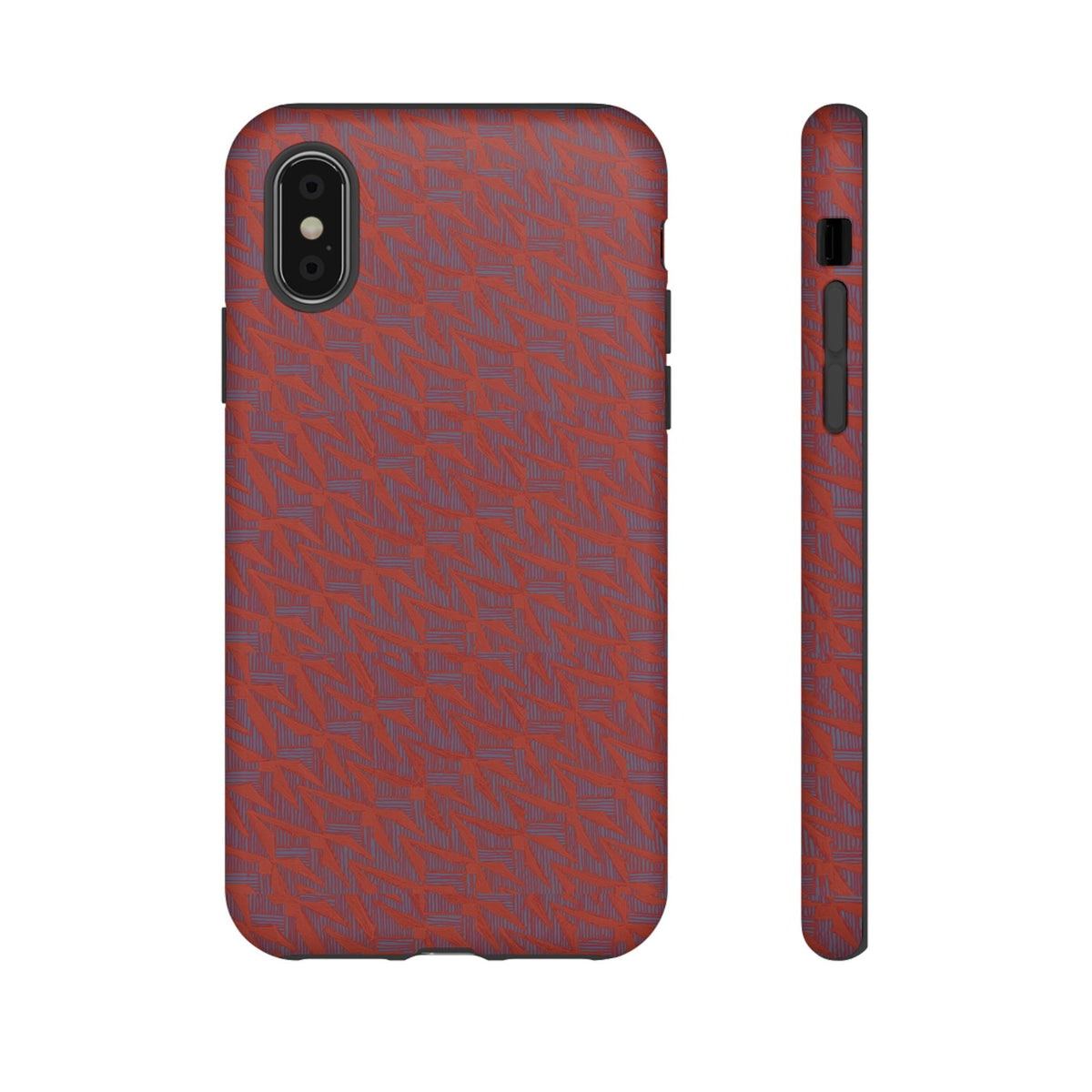 Red Pebble Texture Tough Phone Case — Rugged Shockproof iPhone Cover, wireless charging iphone 17 promax case rear and side angle