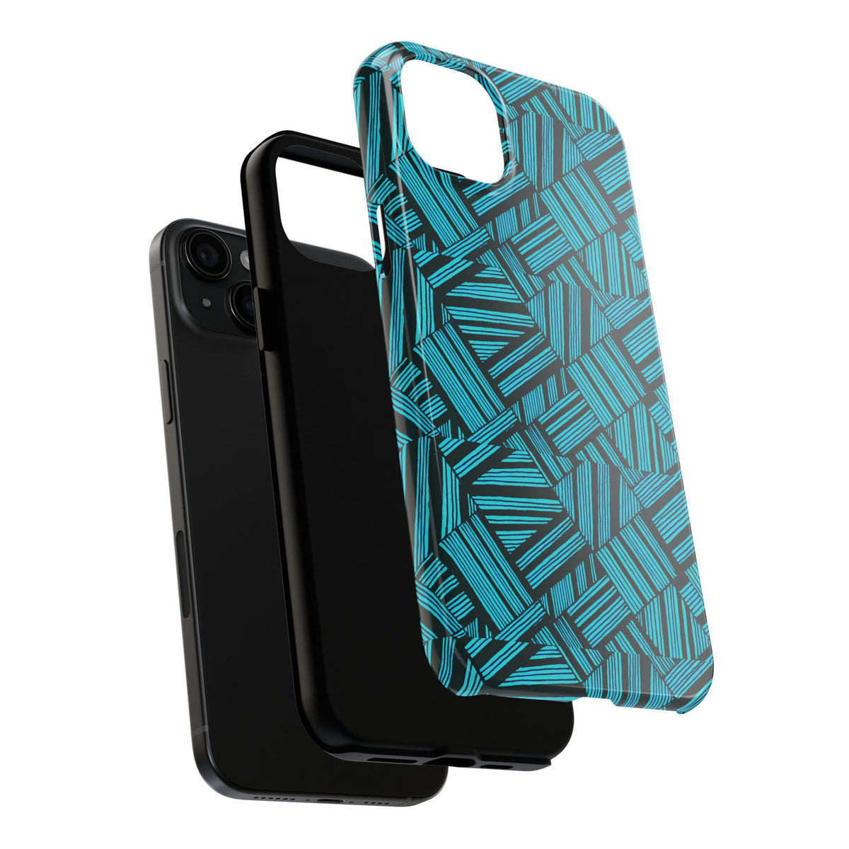 Teal Geometric Tough Phone Case — Durable Protective Phone Case with Modern Stripe Pattern, exposed inner shell of a shockproof iphone 18 pro max case