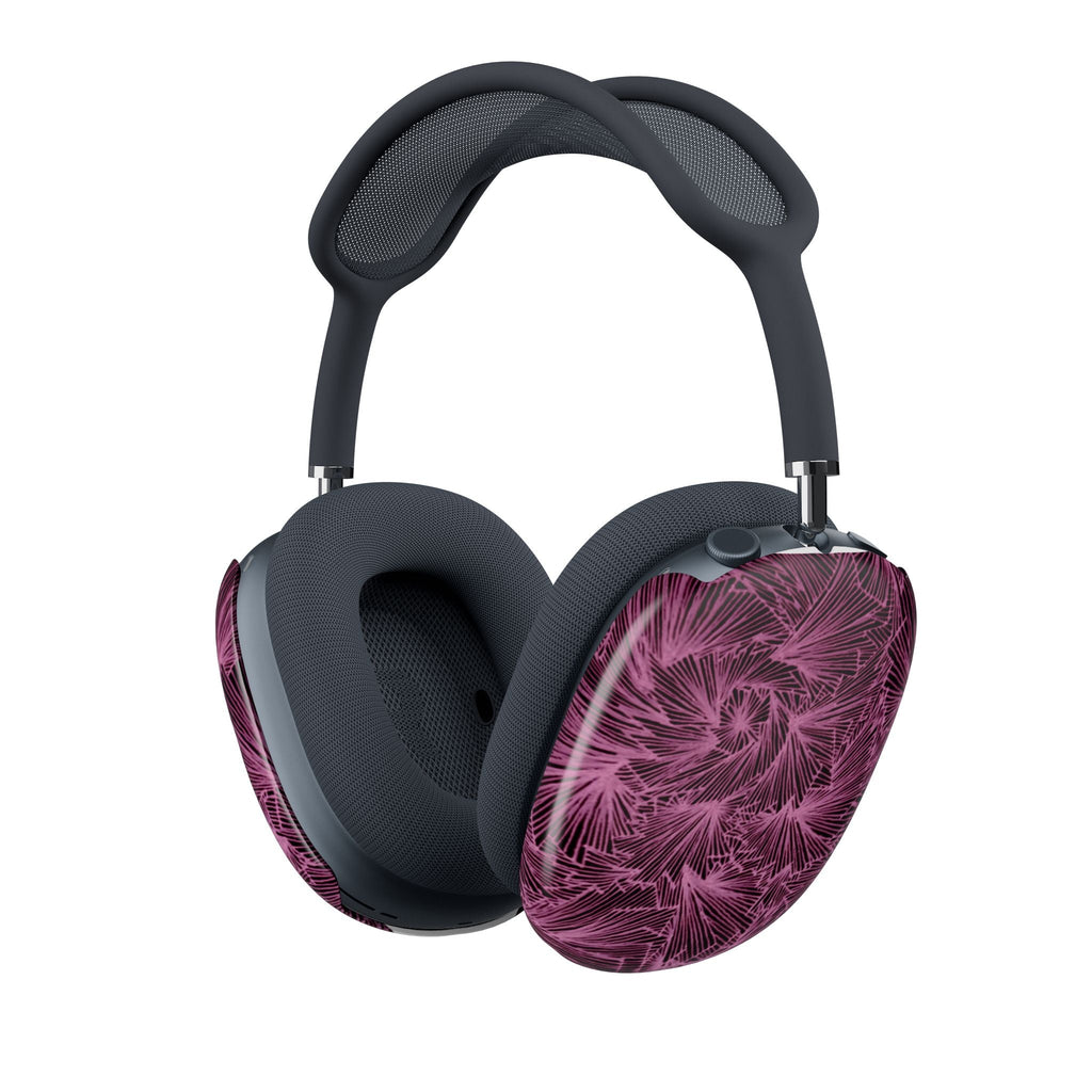 Side angle of the AirPods Max Shell Case in Plum Feather Swirl by Printify, highlighting its elegant, feather-like design in deep plum, a chic plum swirl shell case for your headphones.