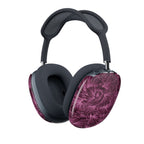 Side angle of the AirPods Max Shell Case in Plum Feather Swirl by Printify, highlighting its elegant, feather-like design in deep plum, a chic plum swirl shell case for your headphones.