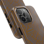 Tough Phone Case — Geometric Maze Brown Protective Cover, wireless charging iphone 18 pro max case displayed with precise bottom cutouts.