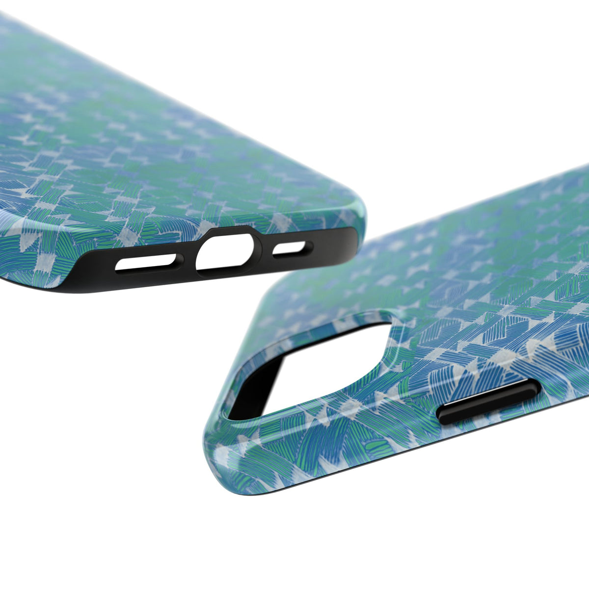 Tough Phone Case — Blue-Green Geometric Watercolor Pattern, shockproof iphone 17 pro case close-up camera cutout and buttons