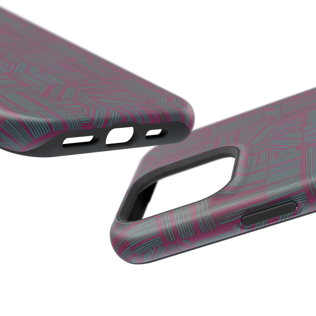 Slim Protective iPhone 16 ProMax Case With MagSafe, Dual-Layer Plum Geometric Design