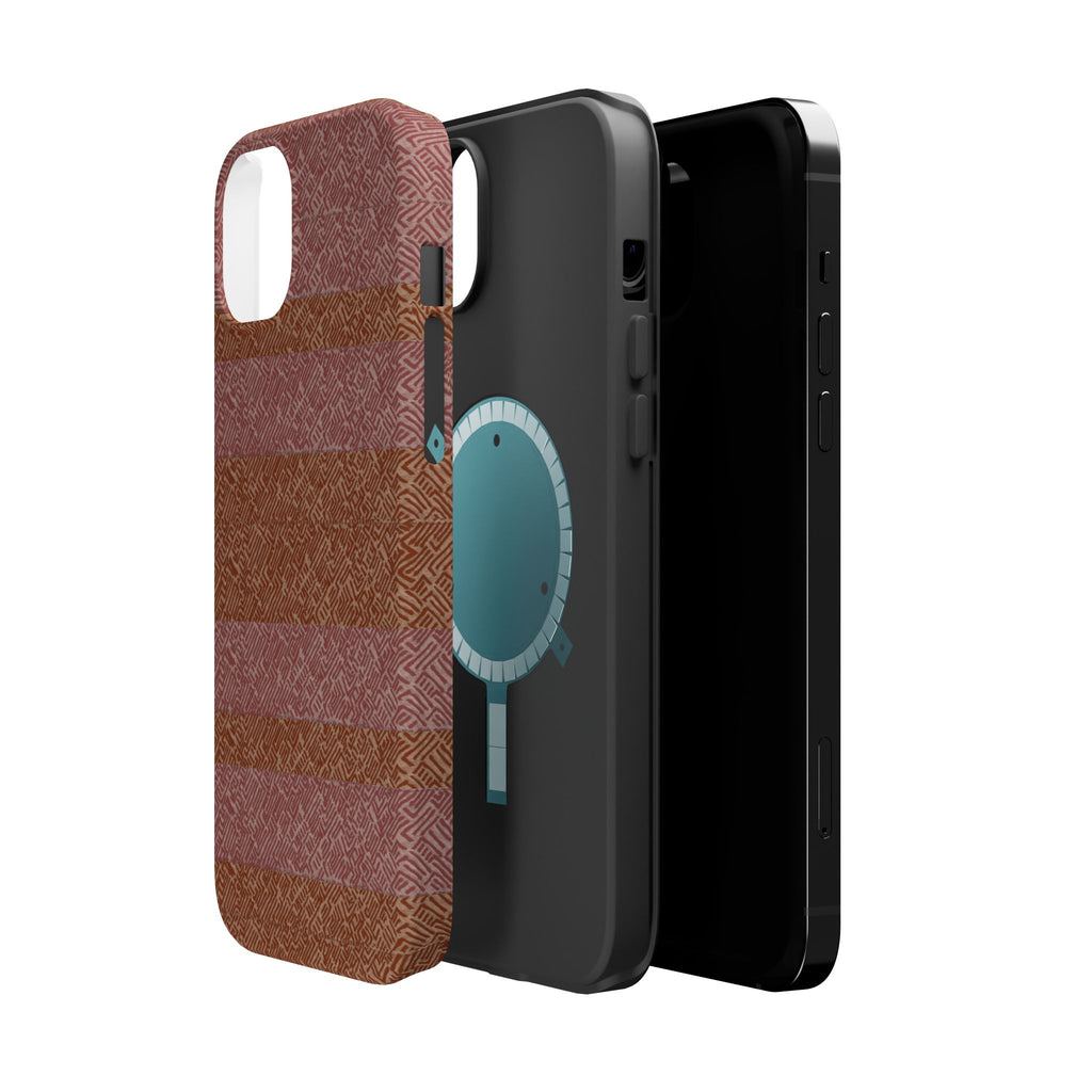 Striped Leather-Texture Magnetic Phone Case — Impact-Resistant iPhone Cover, close-up textured wireless charging iphone 18 pro max case