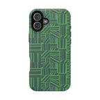 Green Magnetic Phone Case — 2-Layer Geometric MagSafe-Compatible Impact-Resistant Cover, green magnetic phone case- price match with CASETiFY and Casely, green geometric case with side controls.