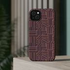 MagSafe Impact Resistant Phone Case - Geometric Brown Pattern, Dual-Layer Protection, geometric brown phone case lifestyle shot; impact resistant iphone 17 pro max case