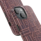 MagSafe Impact Resistant Phone Case - Geometric Brown Pattern, Dual-Layer Protection, close-up of protective corners; impact resistant iphone 17 pro max case