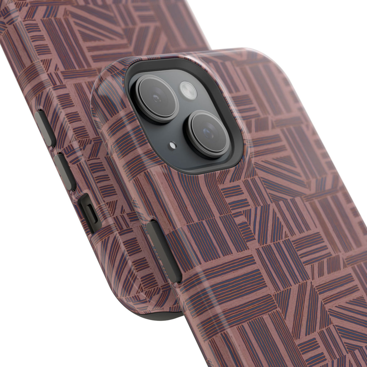 MagSafe Impact Resistant Phone Case - Geometric Brown Pattern, Dual-Layer Protection, close-up of protective corners; impact resistant iphone 17 pro max case