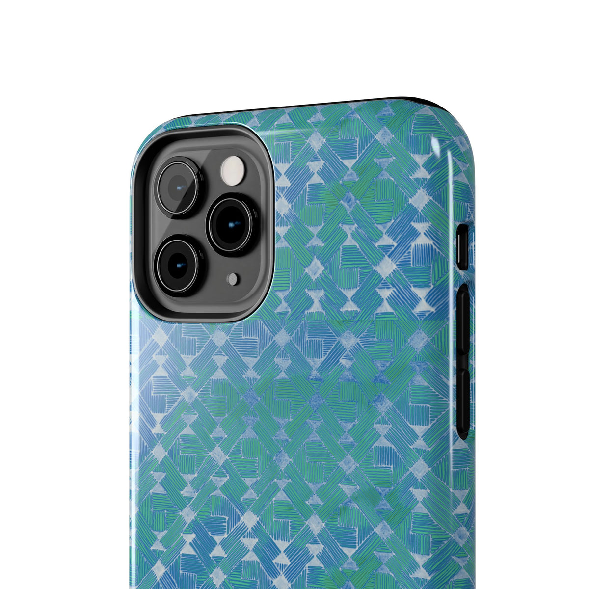 Tough Phone Case — Blue-Green Geometric Watercolor Pattern, shockproof iphone 17 pro case camera bezel detail