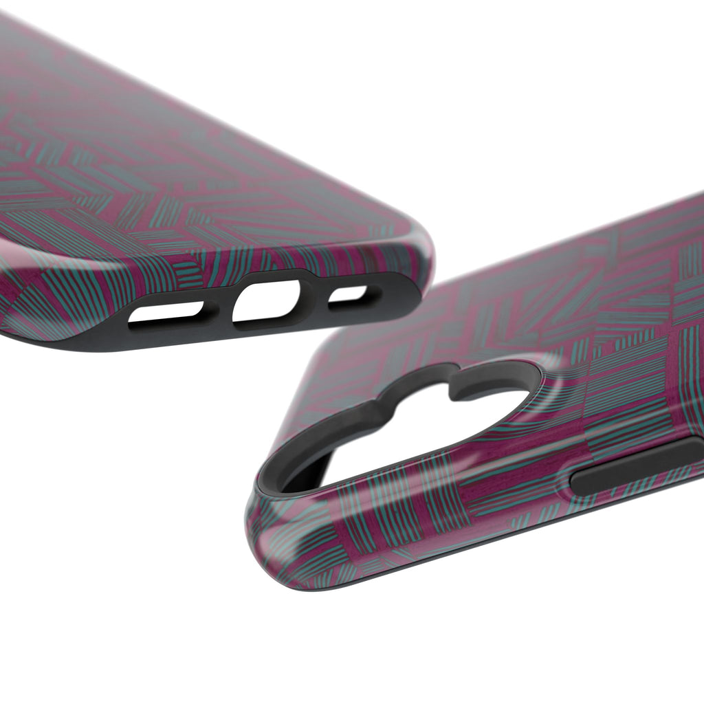 Slim Protective iPhone 16 ProMax Case With MagSafe, Dual-Layer Plum Geometric Design