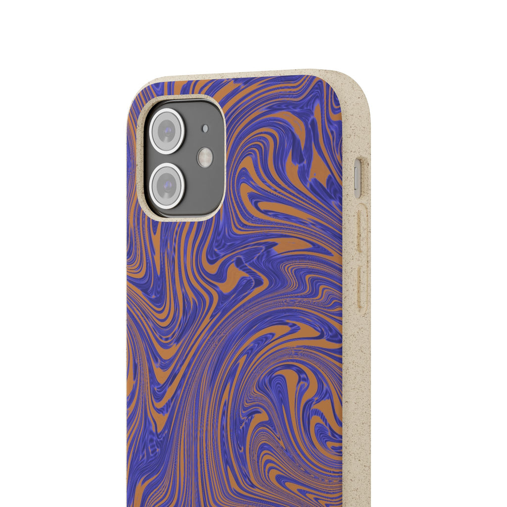 Biodegradable Marble Swirl Phone Case — Purple & Orange Eco-Friendly Protective Cover, close-up smartphone case detail; protective biodegradable case _CASETiFY5 alternative.
