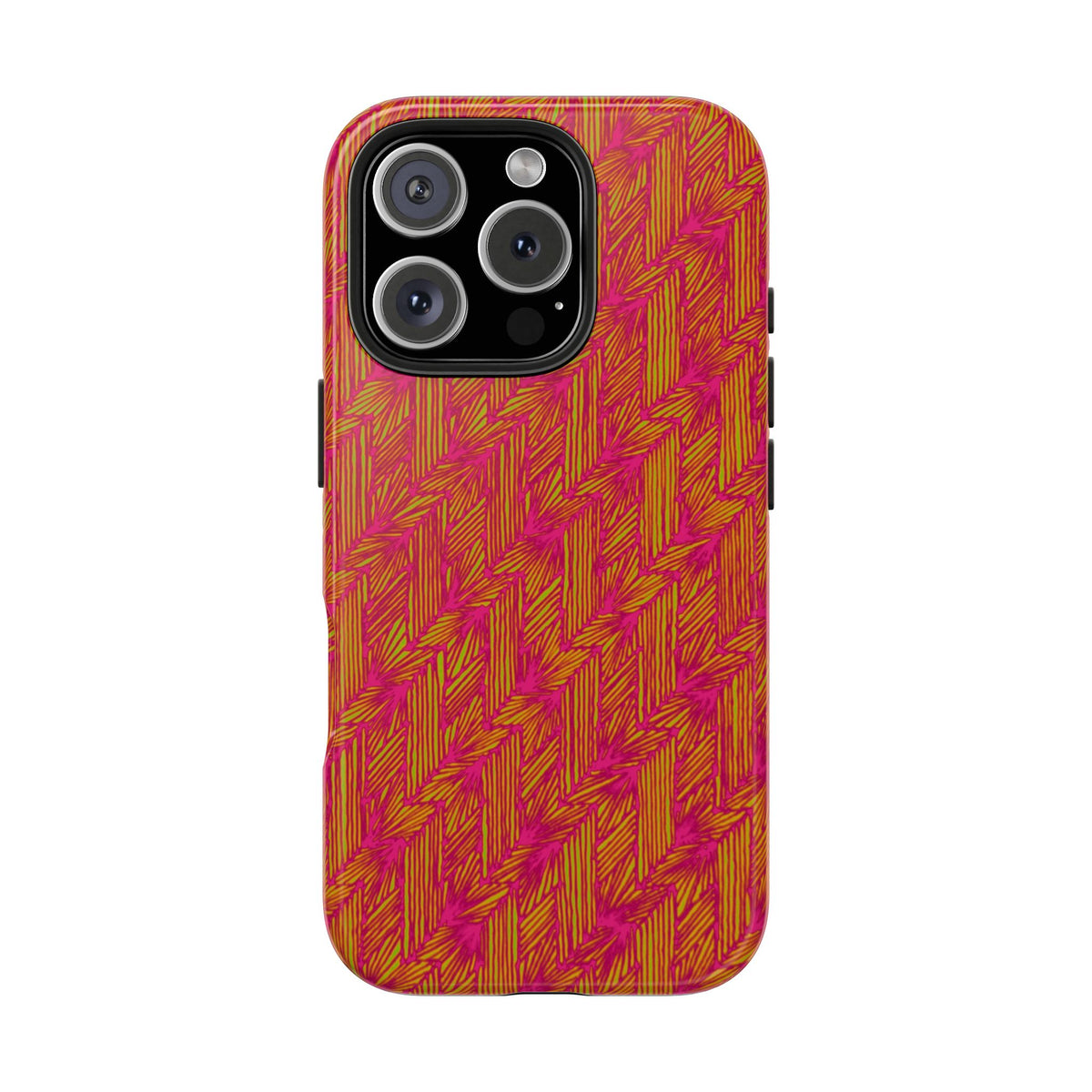 Tough Phone Case — Vibrant Tropical Herringbone Pattern, impact resistant iphone 17 case featuring a bold magenta herringbone print
