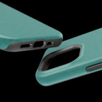 Magnetic Impact-Resistant Phone Case — Teal Geometric Protective Cover, magnetic iphone 18 pro case close-up of raised camera rim