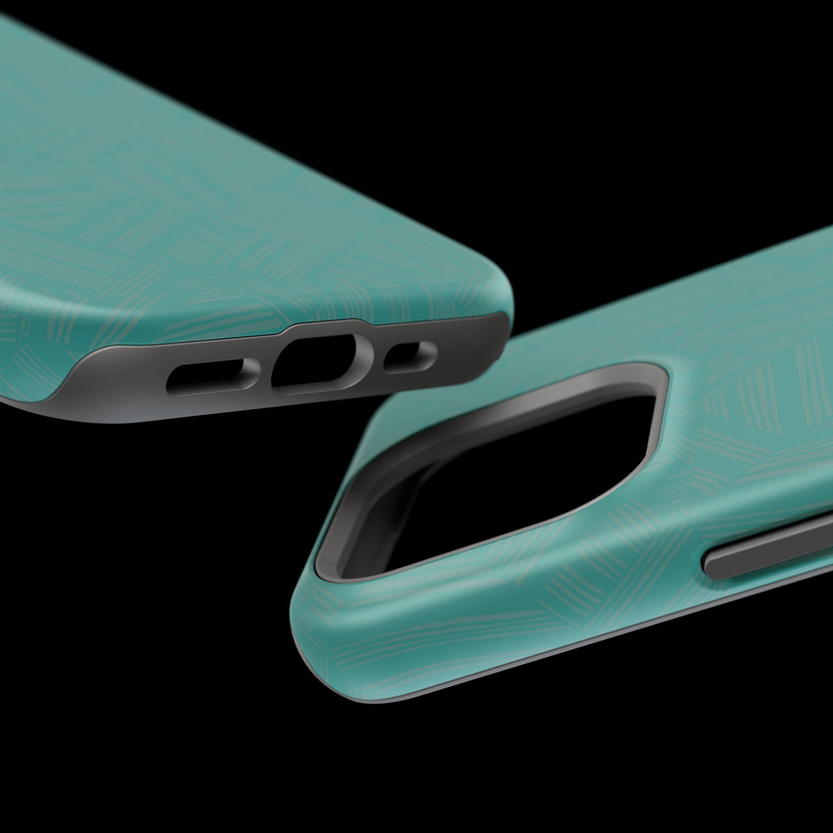 Magnetic Impact-Resistant Phone Case — Teal Geometric Protective Cover, magnetic iphone 18 pro case close-up of raised camera rim