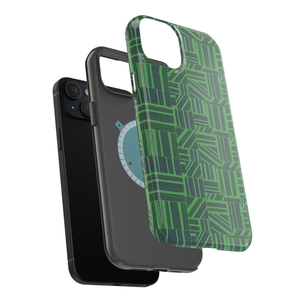 Green Dual Layer iPhone 17 Pro Phone Case, Geometric MagSafe 2-Layer Impact Protection