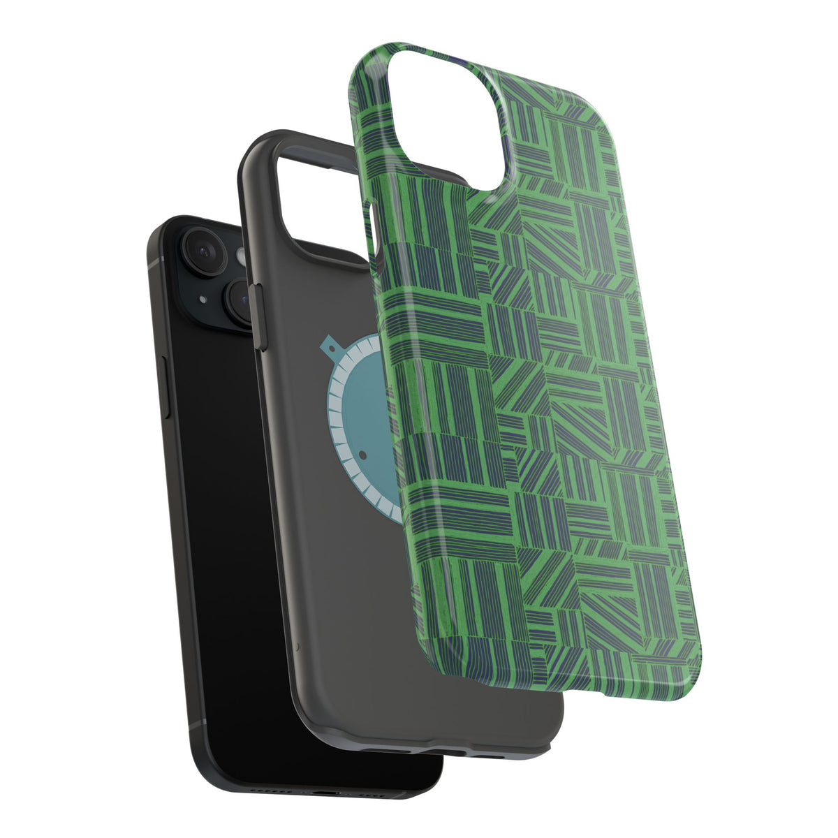 Green Dual Layer iPhone 17 Pro Phone Case, Geometric MagSafe 2-Layer Impact Protection
