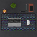 Striped Geometric Desk Mat — Dark Green & Navy Patterned Workspace Pad