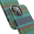 Green Geometric Stripe Phone Case — Impact-Resistant, wireless charging iphone 16 pro max case with bold green, teal, and brown geometric bands.