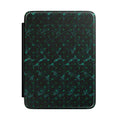 Emerald Nebula Kindle Paperwhite Case - Speckled Green PU Leather Cover with Magnetic Closure, a stylish 7 inch kindle case shown closed with a dark green galaxy pattern
