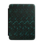 Emerald Nebula Kindle Paperwhite Case - Speckled Green PU Leather Cover with Magnetic Closure, a stylish 7 inch kindle case shown closed with a dark green galaxy pattern