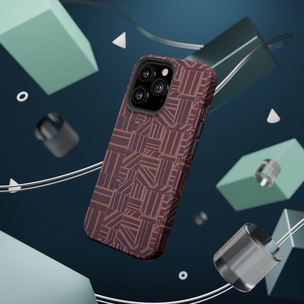 MagSafe Impact Resistant Phone Case - Geometric Brown Pattern, Dual-Layer Protection, camera cutout and button detail; impact resistant iphone 17 pro max case