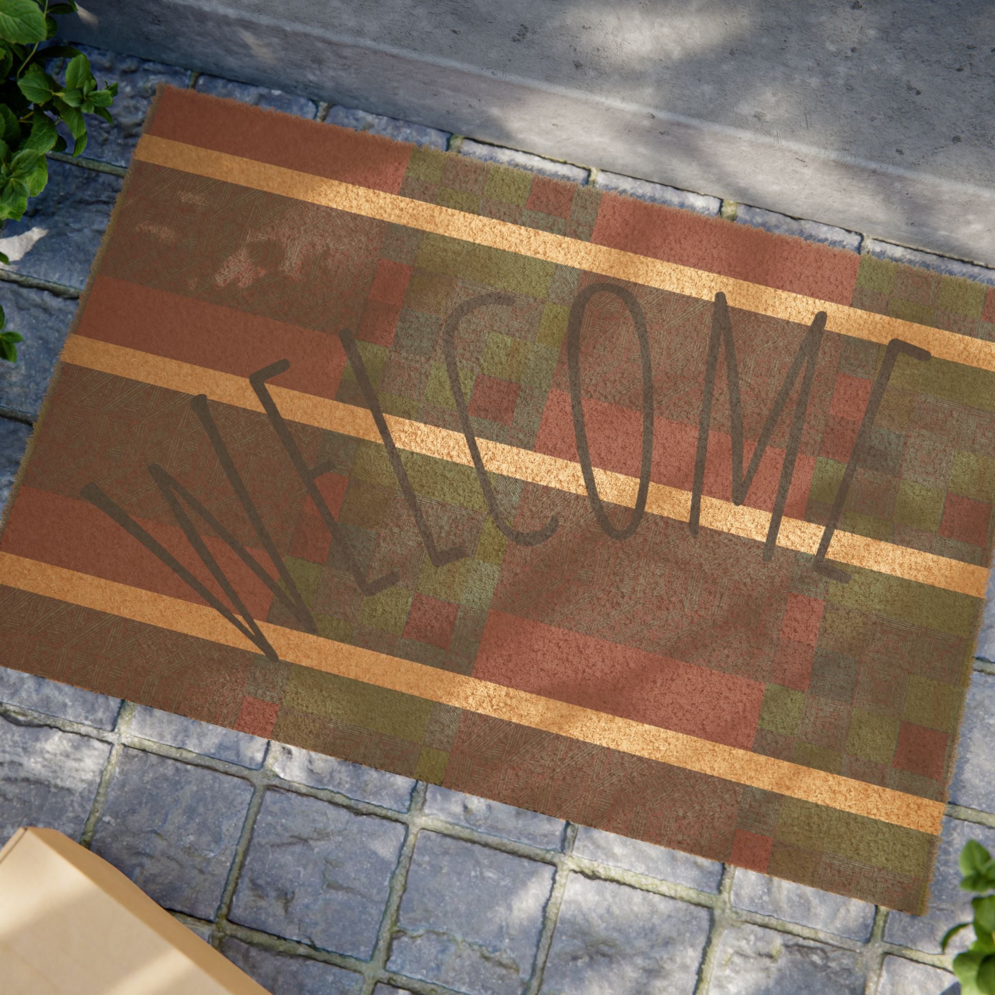 Welcome Rustic Stripe Doormat