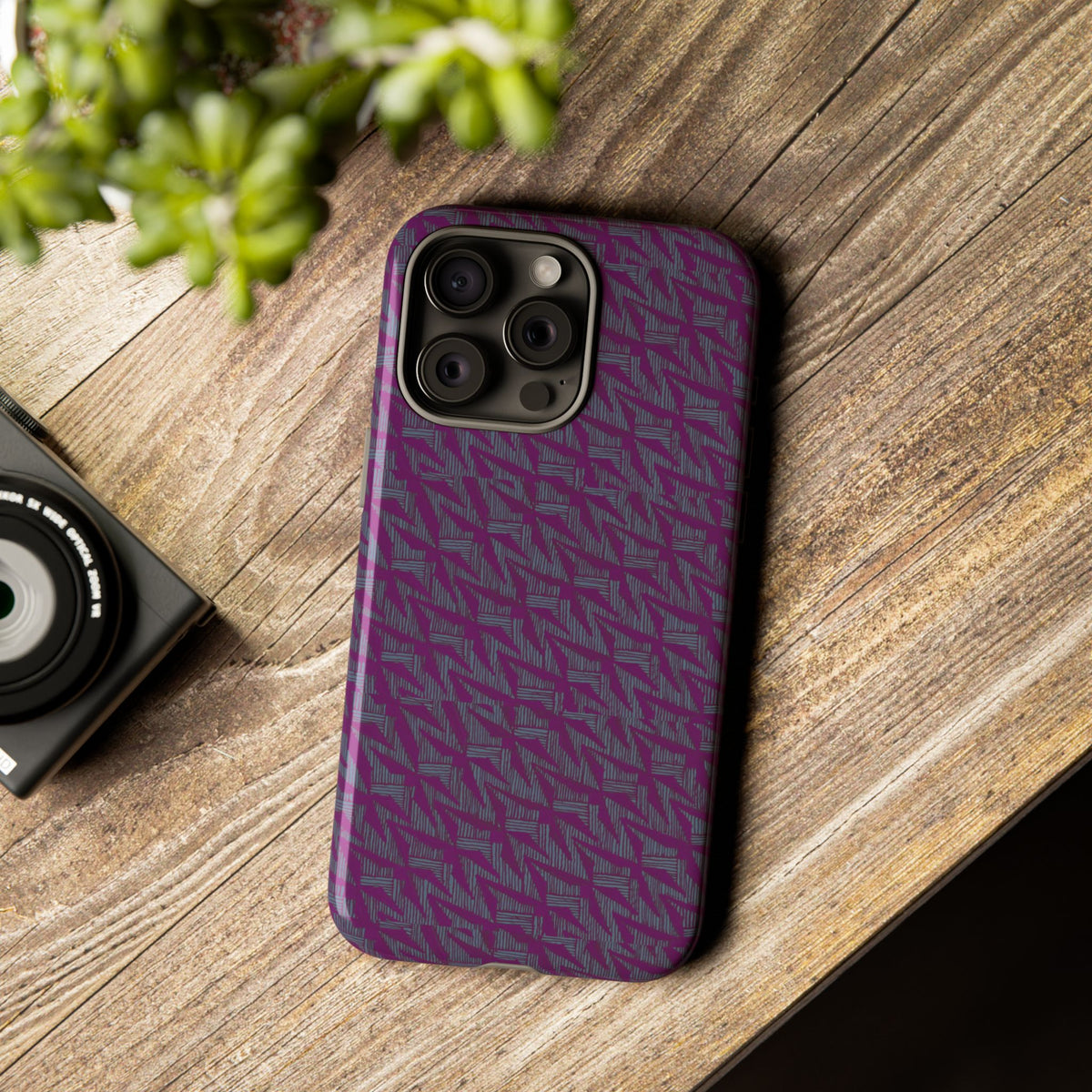 Shockproof Iphone 17 Pro Cover, Purple Geometric Dual-Layer TPU Case, UV-Protected