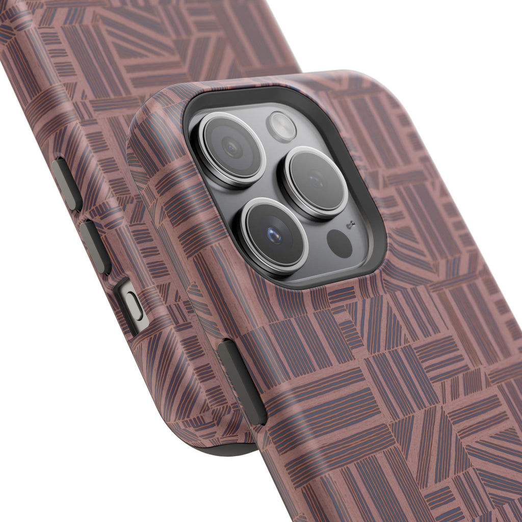 Impact Resistant Iphone 17 Pro Max Case - MagSafe Dual-Layer Geometric Brown Design