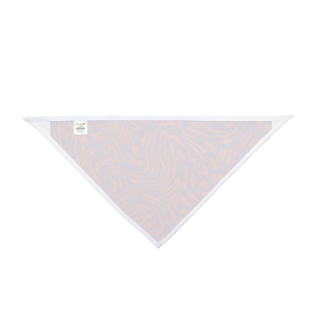 Back view of Pet Bandana — Abstract Swirl Purple & Orange Pattern designed for dogs. This pet bandana for dogs showcases a clean white reverse side, ideal for showcasing this vibrant swirl pattern. Perfect for everyday pet use or festive occasions, such as Halloween, it's a lovely choice for both small dog bandana and large dog bandana needs, blending style with comfort in boho pet wear.
